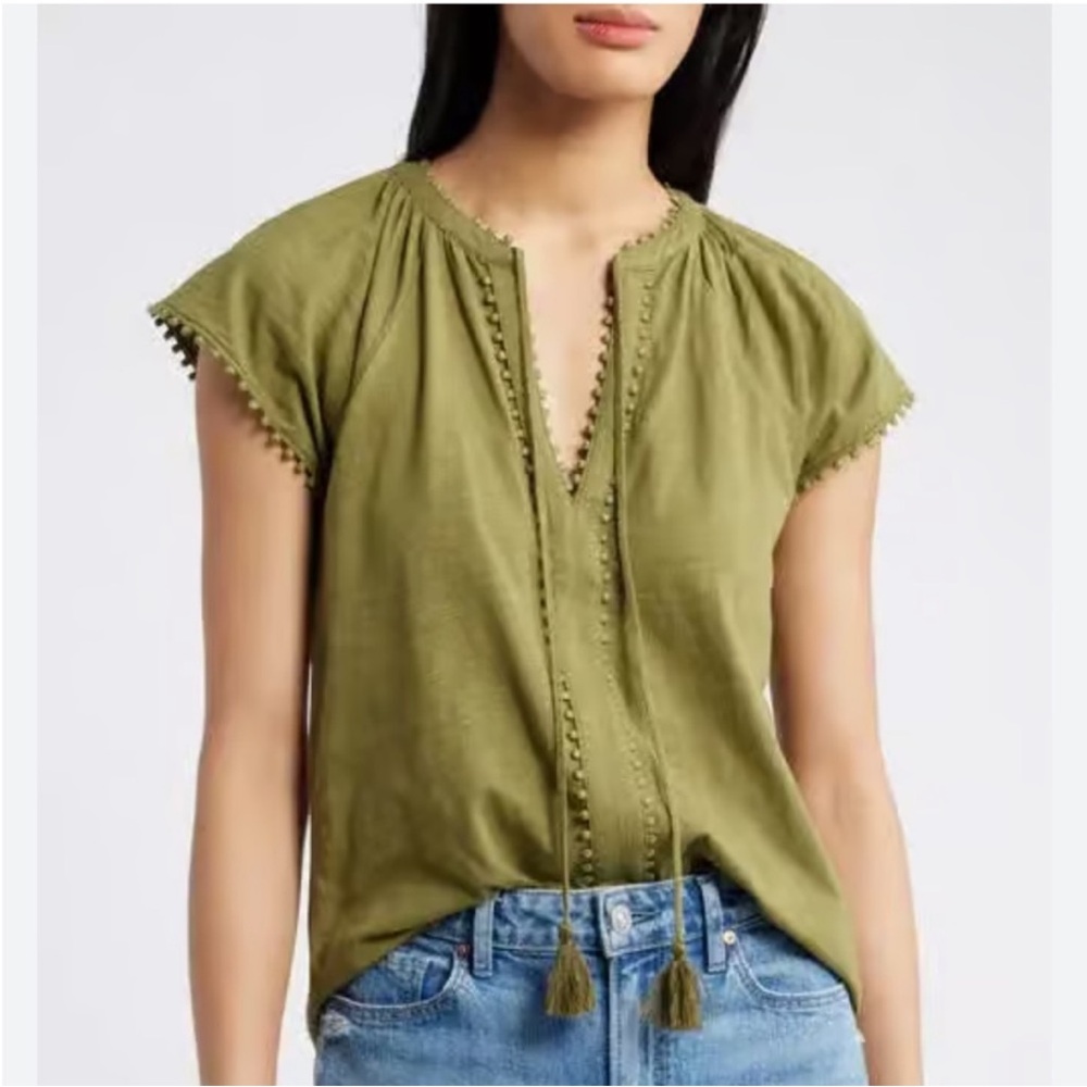 Boden Millie Trim Detail Top | Mayfly Green | Tassel Neck | Boho Style | Small/4